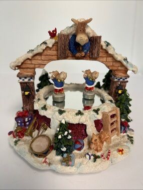 Gift Gallery Vintage 80s 90s Wind-Up Musical Skating Pond Moose Jingle Bells